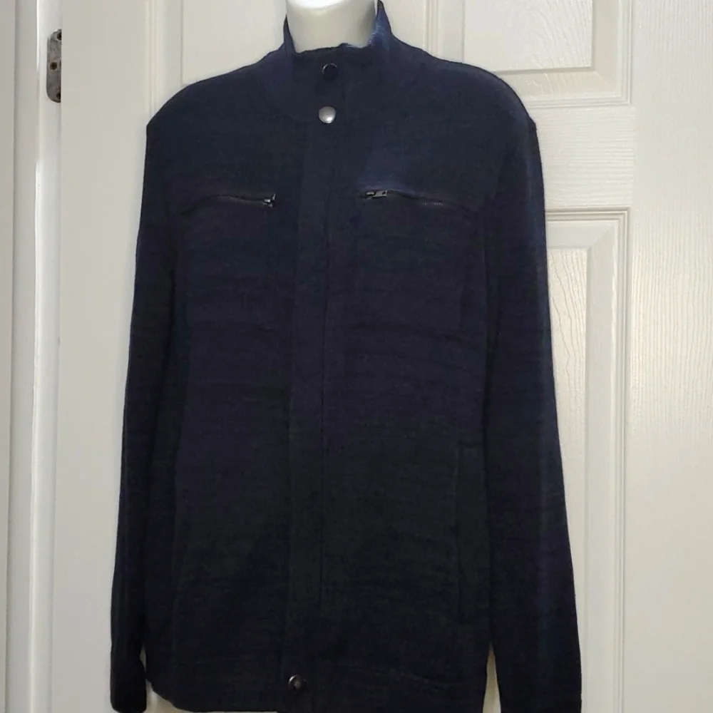 BANANA REPUBLIC WOOL BLEND ZIPPERED SWEATER JACKET NAVY (MEDIUM)